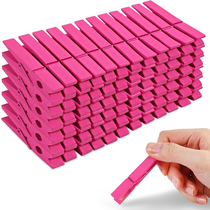 Phinus 72 Pcs Wooden Clothes Pins, 2.9 Inch Clothes Pins for Hanging Clothes, Pictures, Photos, Classroom, Crafts, Decoration, Clothespins Heavy Duty (Rose)
