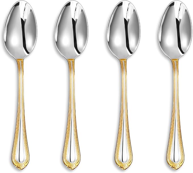 KEAWELL Pearl Edge 4-Piece 9" Serving Spoon Set (Silver, 9" Serving Spoons)