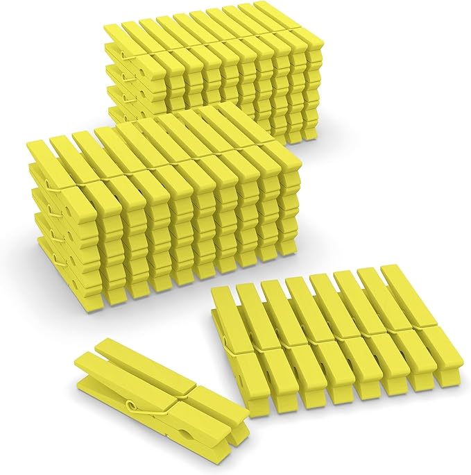 Colored Clothes Pins Wooden 100 Pack, Colored Clothespins Wood, Clothes Clips for Craft Classroom, 2.9 Inch, Yellow