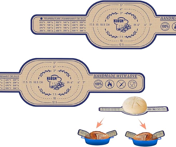KLOSN Silicone Bread Sling for Dutch Oven, 2 Pack (8" Round) – Non-Stick & 500°F Heat Resistant Sourdough Mat, Easy to Clean, Reusable Food-Grade Sourdough Slings – Fits 5 qt and up Dutch Ovens