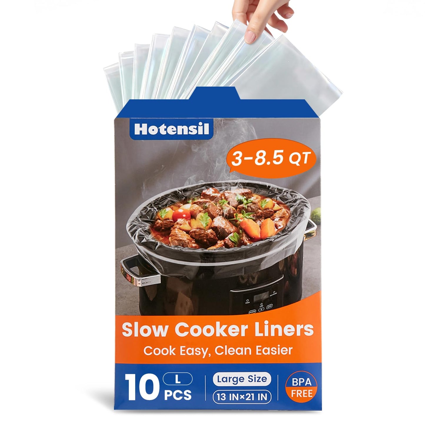 Slow Cooker Liners, Hotensil 13"x 21" 20 Count Cooking Bags Large Size Disposable Pot Liner, Fit 3QT to 8.5QT for Slow Cooker Cooking Trays, Multi-Purpose Durable Liners Plastic Bags, BPA Free