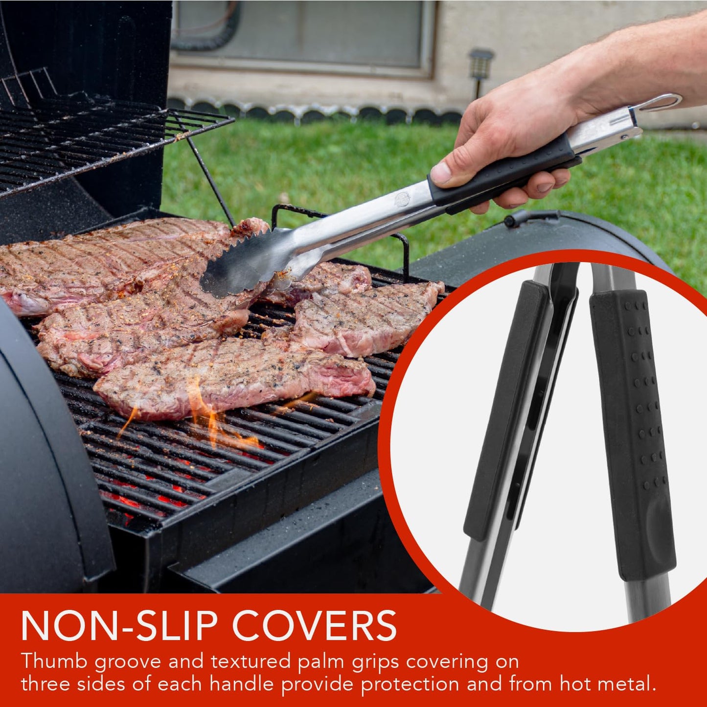Grill Tongs 16-Inch Extra Long Heavy Duty for Grilling and Barbecue Heat Resistant Hand Grips Stainless Steel for BBQ Outdoor Kitchen and Cooking Hot Grilled Food