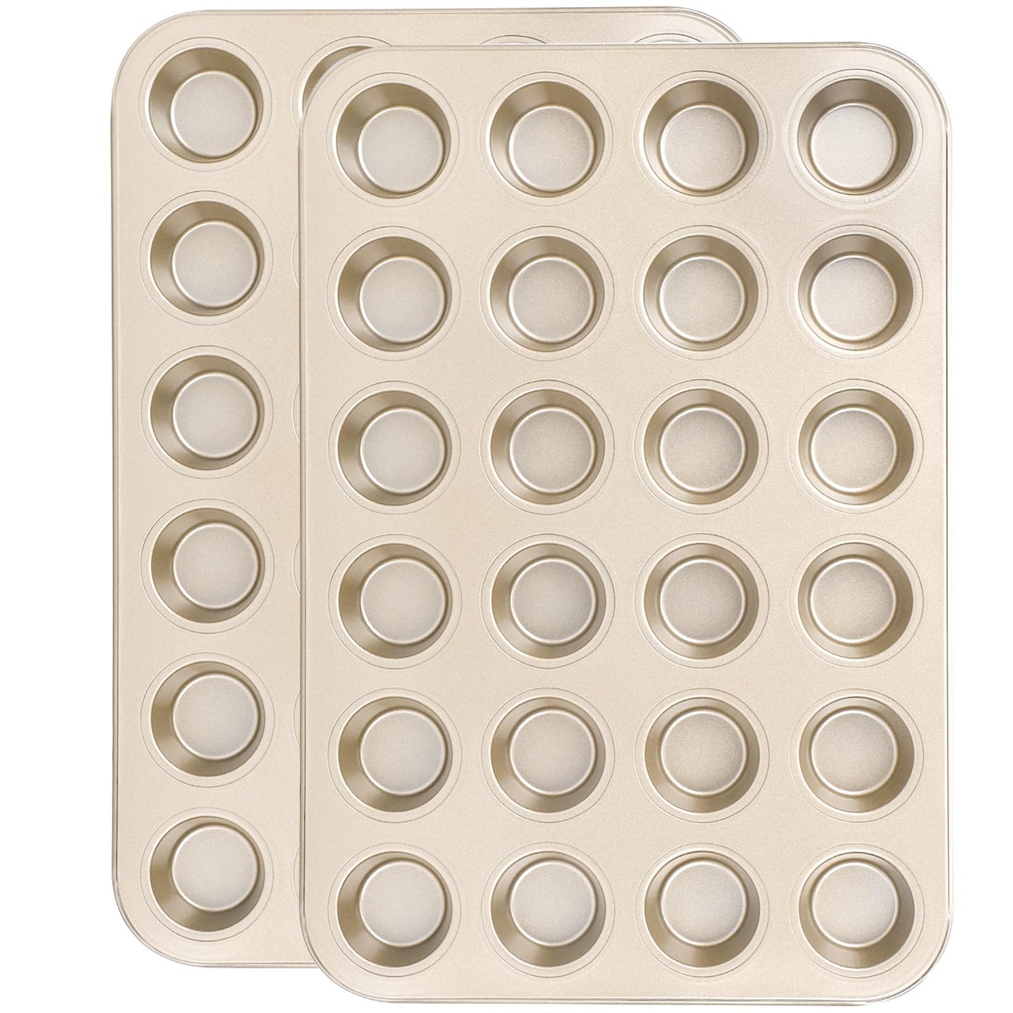 Beasea Nonstick Mini Muffin Pan 24 Cups, 2 Pack 24 Mini Small Tiny Cup Non Stick Muffin Baking Pan Tin Tray Carbon Steel Bakeware Individual Cupcake Baking Pan - Gold