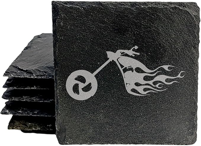 Engraved Motorcycle Journey Slate Coasters Set of 4 – Square – USA Made