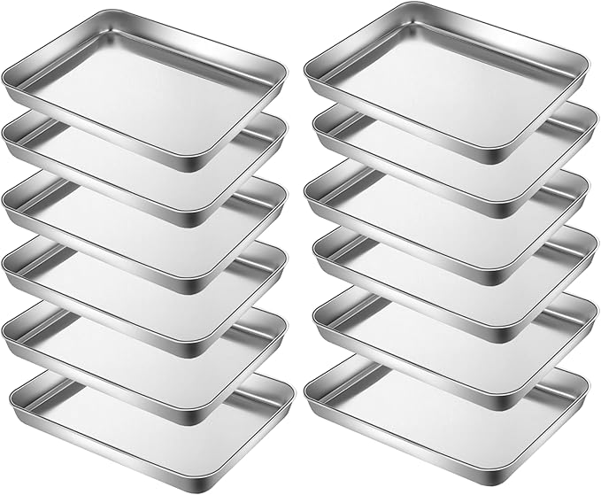 HYTK Small Cookie Baking Sheet Pans Stainless Steel 304 Tiny Serving Tray 12.4 x9.6 x1.1Inch (Diagonal 14.8) No Rust Dishwasher Safe Bakeware 6 Pack