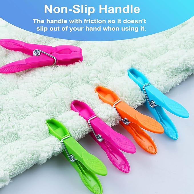 Clothes Pins,48 Pack Colored Plastic Clothespins, Clothes Pins Heavy Duty Outdoor, Non-Slip Laundry Clips for Hanging Clothes, Towels, Crafts, Picture, Clips Food Package Clips