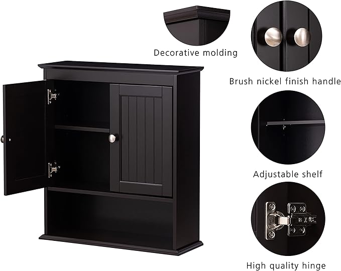 Spirich Bathroom Cabinet Wall Mounted, Wood Hanging Cabinets with Doors and Shelves, Medicine Cabinet Over The Toilet, Espresso