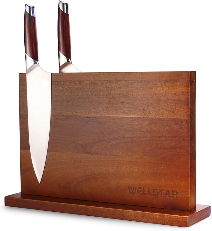 Modern Acacia Magnetic Knife Block Holder 12 x 10 Inches, Large Dual-Sided Strong Magnet Wood knives Stand, Luxurious Kitchen Counter Rack Organizer for a Stable and Stylish Cutlery Display