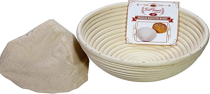 Saint Germain Bakery Premium Round Bread Banneton Basket with Liner - Perfect Brotform Proofing Basket for Making Beautiful Bread (8 inch)