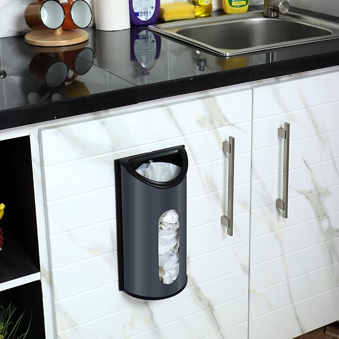 Utopia Kitchen Grocery Plastic Bag Holder and Dispenser Medium, Easy Wall Mount Bag Saver, Stainless Steel, Grey