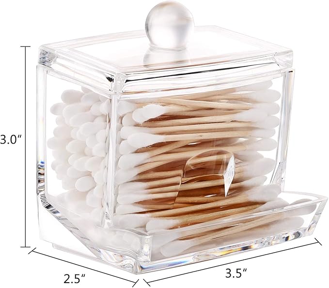 Luxspire Acrylic Q-Tip cottonswab Storage Dispenser, Clear Cotton Ball Swab Holder Cotton Bud Storage Box, Cosmetics Makeup Storage Holder Box Organizer Container with Lid, Size A (canisters)