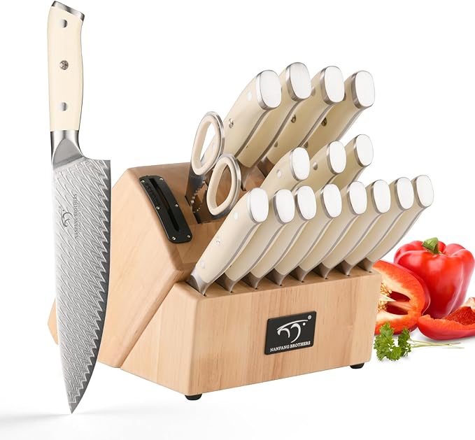 NANFANG BROTHERS® 6-Piece VG10 Damascus Knife Set, Drawer Block