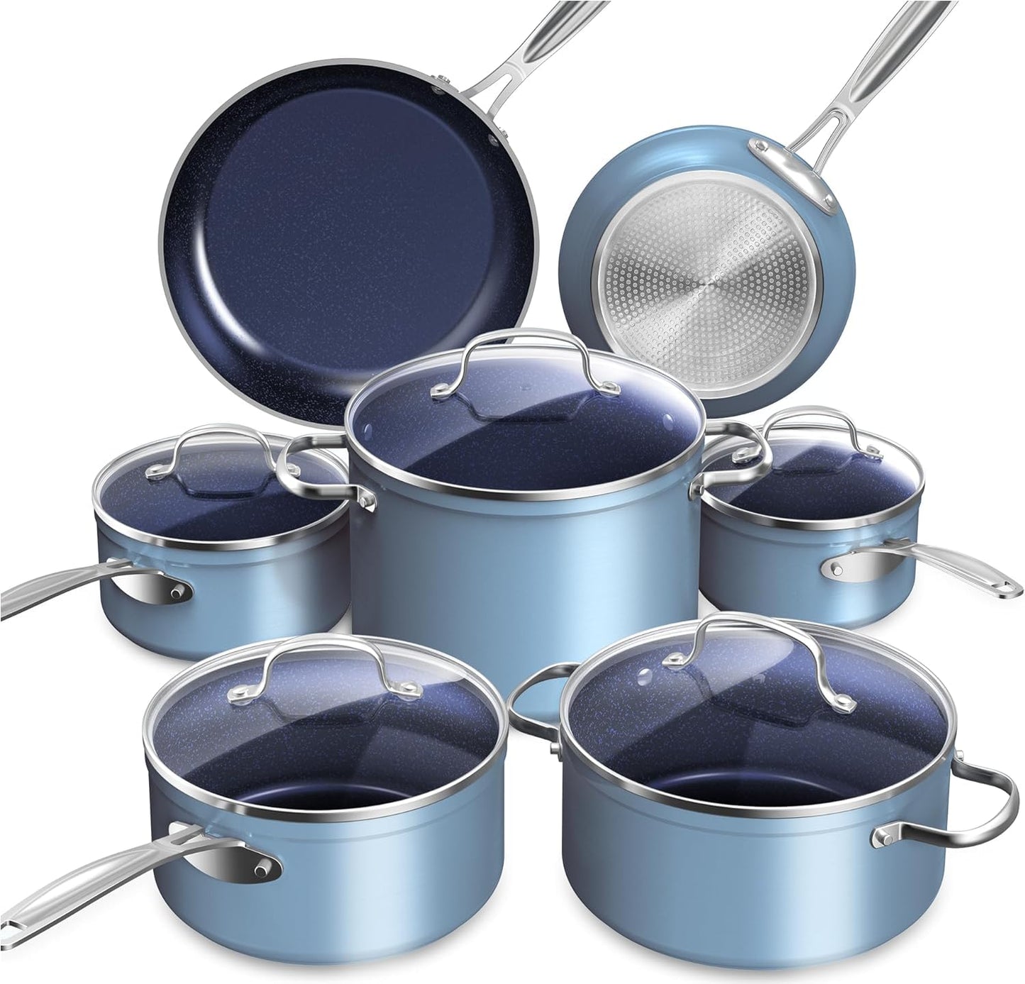 Nuwave Healthy Duralon Blue Ceramic Nonstick Cookware Set, PFAS Free