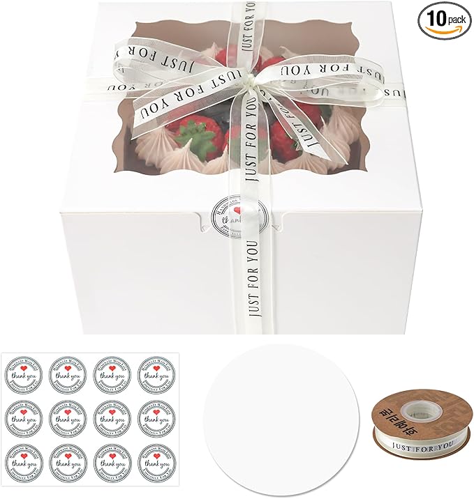CHENZEM 28 Packs 9x9x5 Inch Small Cake Boxes, White Bakery Boxes with Window,9 inch Cake Containers with Lids for Easter and Mother's Day Cheesecake, Cakes. (9 * 9 * 5inch/28pcs)