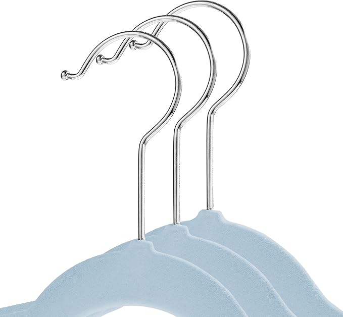Casafield 100 Velvet Baby Hangers - 11" Size for Infant & Toddler Clothes - Light Blue