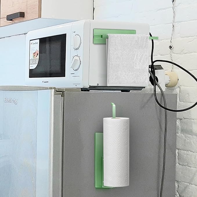 Paper Towel Holder, Magnetic Paper Towel Holder for Fridge, Toilet Paper Roll Holder Magnet Towel Rack Wall Mount Fridge Organizer for Paper Towels Rolls Bathroom Pantry RV Kitchen Storage Green