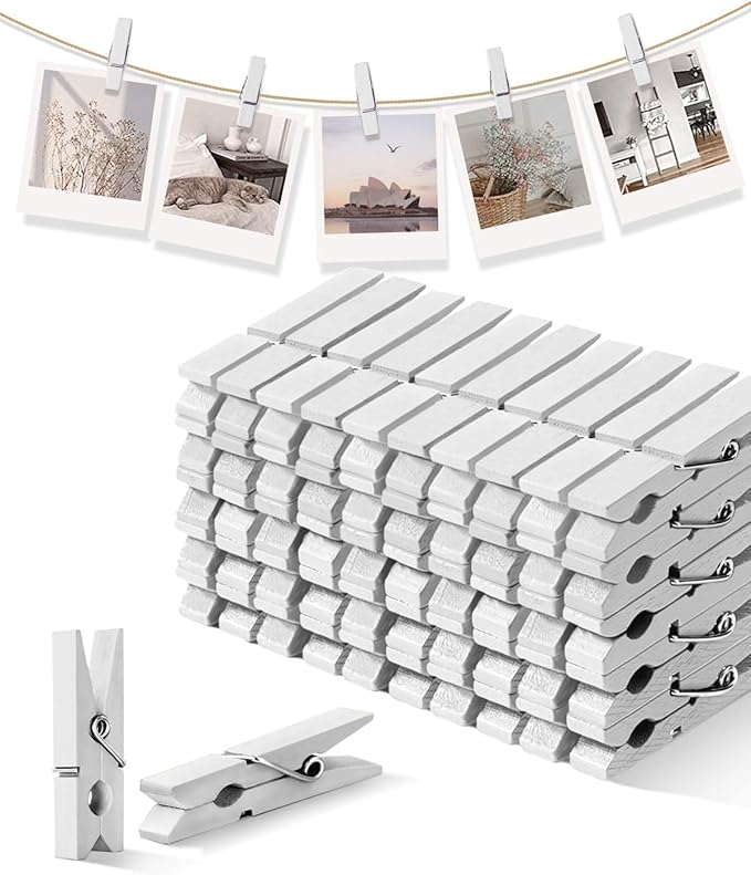 Mini Clothes Pins Wooden Colored Small White Clothespins for Photo 1.4 Inch 50 PCS, Tiny Clips Close Pin for Baby Shower Classroom Crafts Project Decorations Hanging Pegs