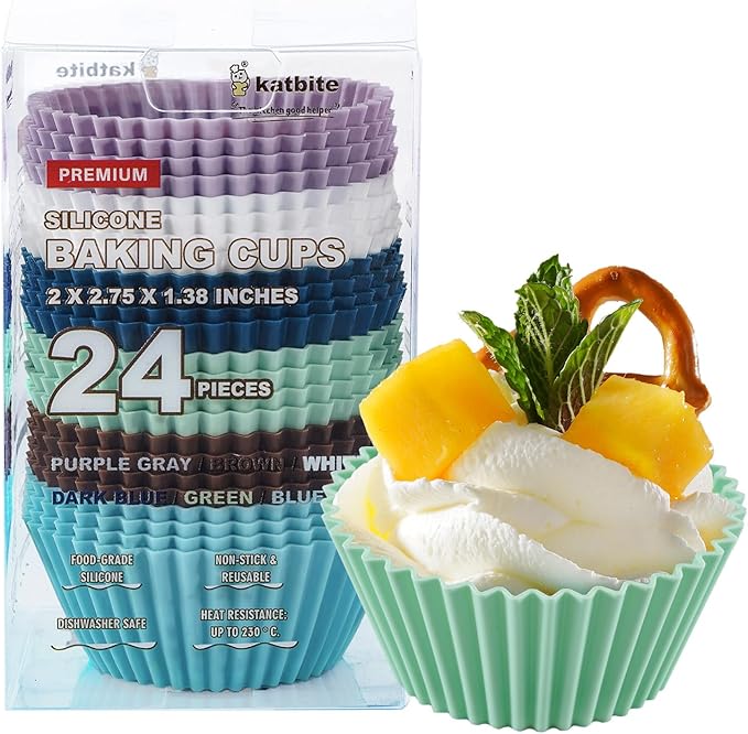 Katbite Silicone Cupcake Liners 24 Pack, Reusable Muffin Baking Cups