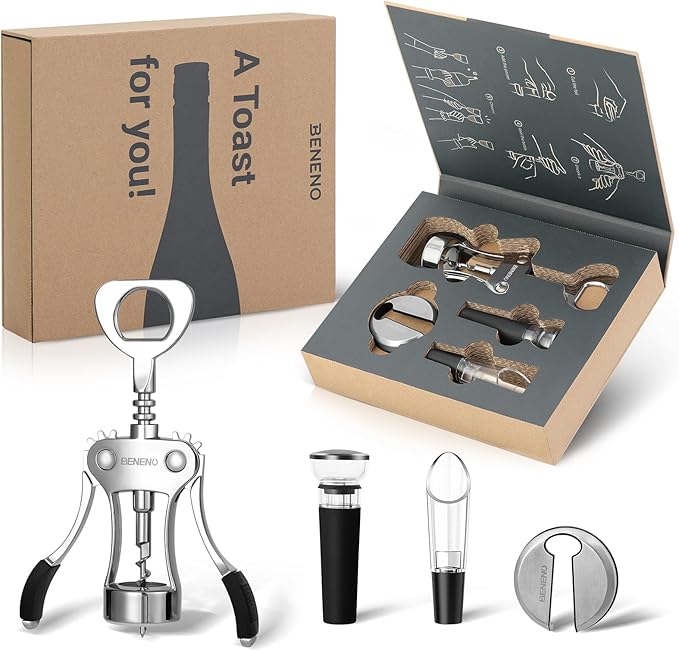 Beneno Wine Opener, Premium Wing Corkscrew Wine Bottle Opener, Dark Green