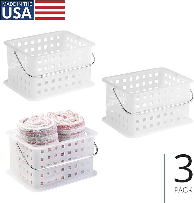 iDesign Portable Shower Caddy Basket with Handle for Dorm or Bathroom, Set of 3, Frost, Made in USA