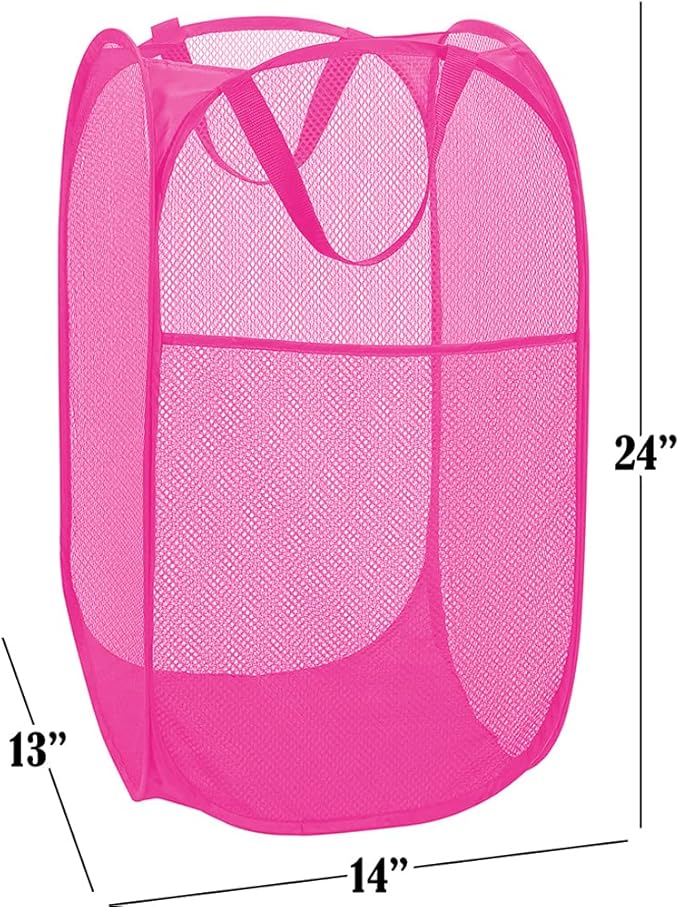 BATTOO Deluxe Strong Mesh Pop up Laundry Hamper Basket with Side Pocket for Laundry Room, Bathroom, Kids Room, College Dorm or Travel 3 Pack Blush