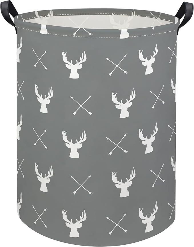 HIYAGON Large Storage Baskets,Waterproof Laundry Baskets,Collapsible Canvas Basket for Storage Bin for Kids Room,Toy Organizer,Home Decor,Baby Hamper(Grey deer)