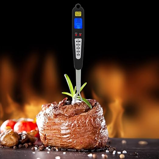 Digital Meat Thermometer with Dual Probes for Grilling, Read Food Thermometer for Cooking, BBQ, Smoker, Kitchen Gadgets, Backlit LCD Display