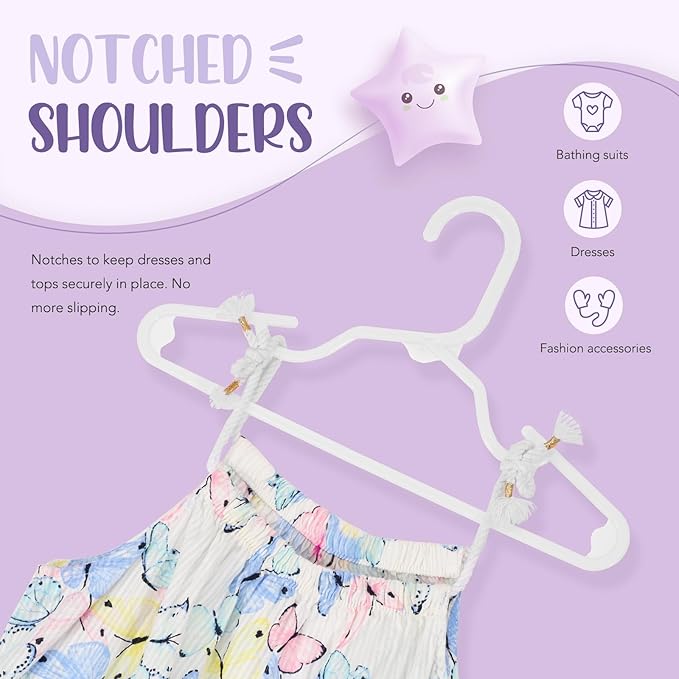 HOUSE DAY Baby Hangers 100 Pack - Durable Plastic Infant & Kids Clothes Hangers, Thin Compact Space-Saving Design for Nursery/Children's Closet, Toddler Small Hangers White (Infant/Baby/Toddler/Kids)