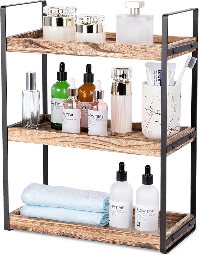 3-Tier Countertop Organizer for Bathroom Counter Stylish Wood Bathroom Vanity Organizer Shelf Storage - The Perfect Addition to Your Counter Decor