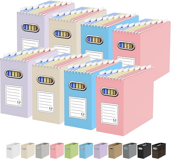 Oterri Cardboard File Organizer Box for Hanging File Folders Letter Size,File Box for Computer Desk,File Cabinet,Working Home,Office,Classroom (Variegated, Letter Size - 8 Packs)