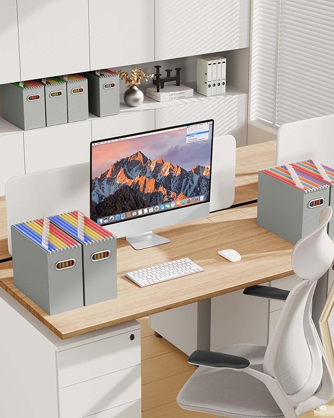 Oterri Cardboard File Organizer Box for Hanging File Folders Letter Size,File Box for Computer Desk,File Cabinet,Working Home,Office,Classroom (Grey, Letter Size - 2 Packs)