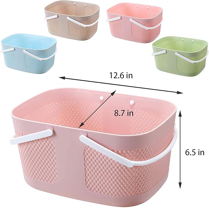 Shower Caddy Basket, Portable Large Capacity Thickened Plastic Organizer Storage Tote with Handles Drainage Toiletry Bag Bin for Bathroom, College Dorm Room Essentials, Kitchen, Camp, Gym, Pink