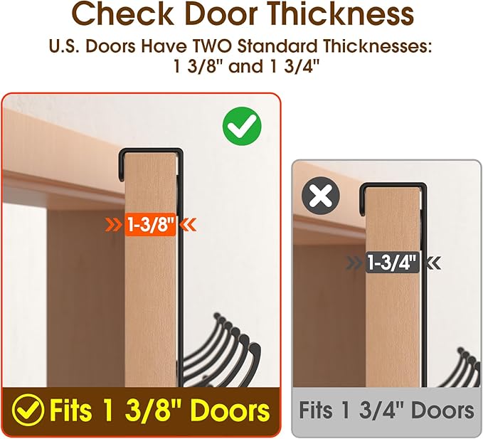 Over The Door Hooks Hanger with Extended Arms, Fit 1 3/8" Door, Tool-Free Assembly, F7U, Towel Rack Organizer Holder - Black