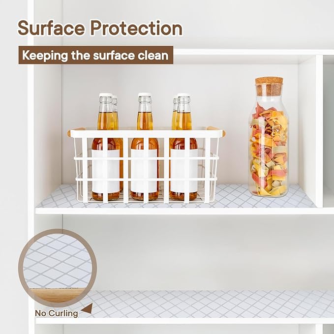 Shelf and Drawer Liner for Kitchen Cabinets Non-Adhesive, Strong Grip Non-Slip Thickened Cabinet Liners for Shelves, Waterproof Mats for Dresser Cupboard, Silver Stripe, 12 in x 20 Feet
