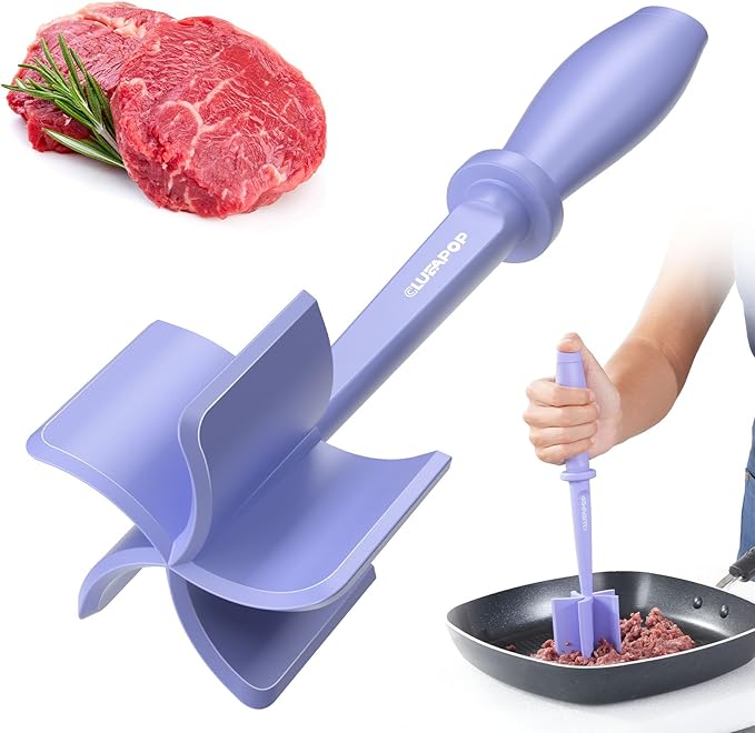 CLUEAPOP Heat Resistant Nylon Meat Chopper and Potato Masher, Safe for Non-Stick Cookware, 11-Inch,Heat Resistant Meat Masher for Hamburger Meat, Ground Beef Smasher, Potato Masher Tool