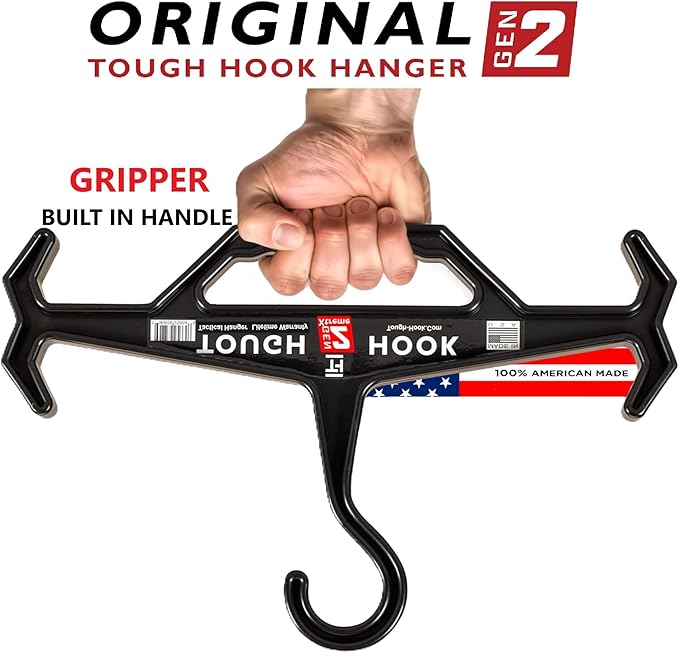 Tough Hook Original Heavy Duty Hangers – The Superhero of Hangers | American Made,Anti-Slip Premium Tactical Hanger for Police Gear, Scuba Gear & Dive BCD – DuraResin 200-lb Cap Wetsuit Hanger 1 Tan