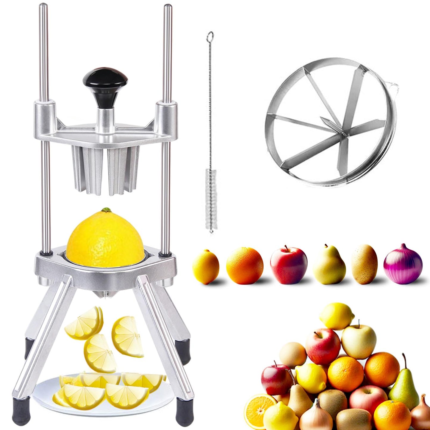 Commercial Lemon Cutter 4-Section with V-Shaped 420 Stainless Steel Blades，Easy Wedger Stainless Steel Blade Fruit Lime Slicer NSF Certified Easy-to-Use for Bar Restauran