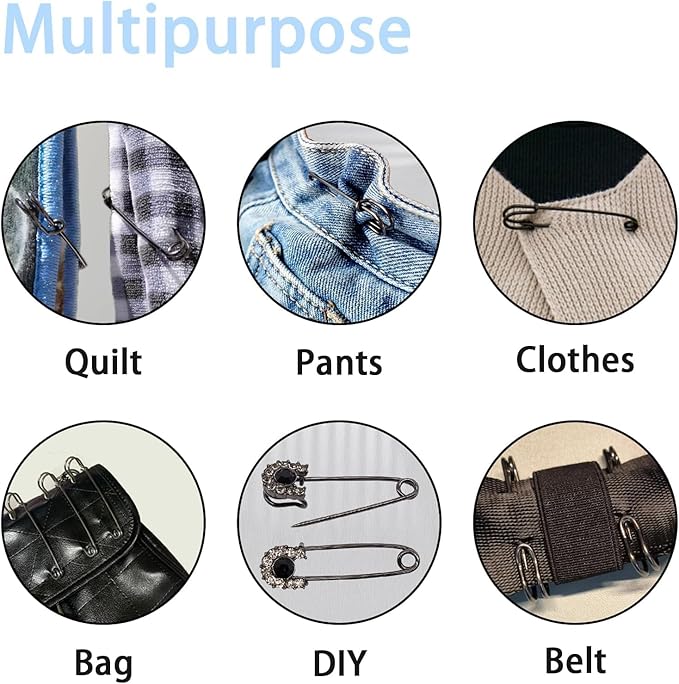 15Pcs Large Safety Pins, 2‘’ Heavy Duty Steel Safety Pins for Clothes, Ideal for Leather, Canvas, and Wool, Sharp Tip for Secure Hold, Perfect for Clothing, Diapers, Blankets, and More, Black