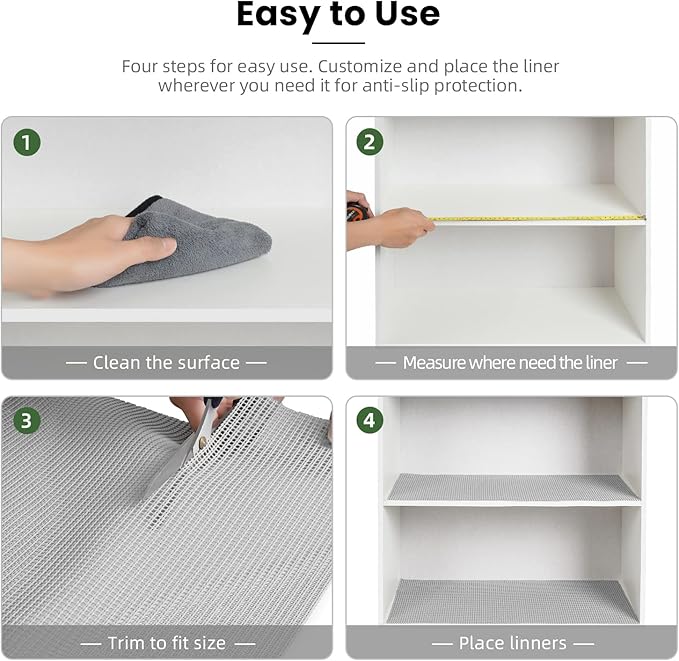 BAGAIL Drawer and Shelf Liner, 12 in X 10 Ft Non-Adhesive Shelf Liners for Kitchen Cabinets, Thick Strong Grip Liners for Desk, Shelves, Bathroom Drawers, Cabinet Protection - LightGrey