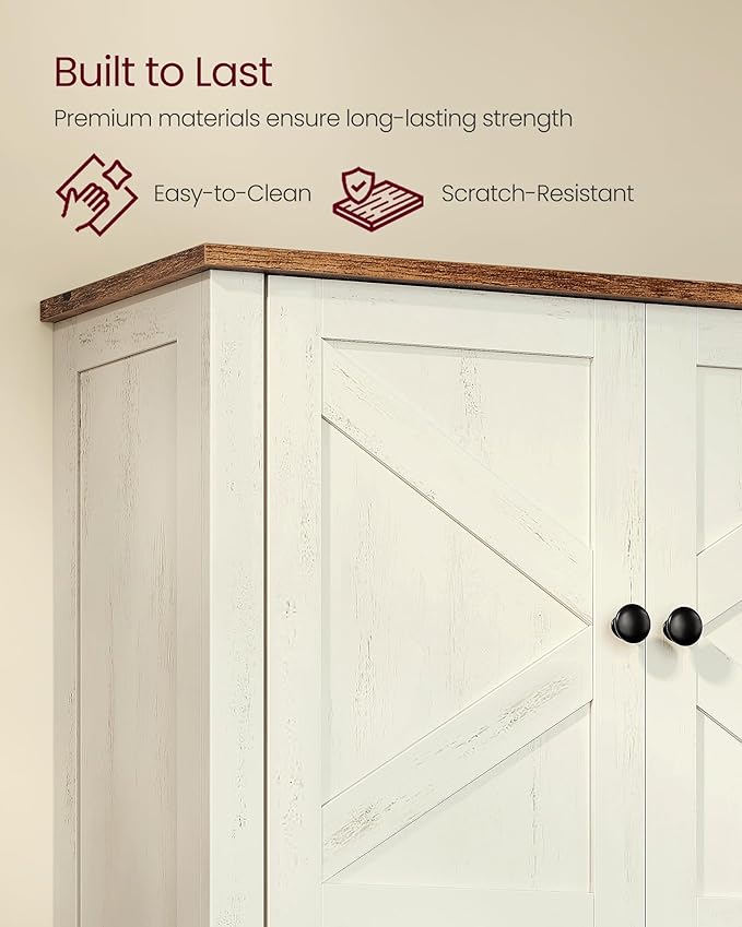 VASAGLE LIRY Collection - Bathroom Wall Cabinet, Farmhouse Wall-Mounted Medicine Storage Cabinet with 2 Barn Doors, Adjustable Shelf, Towel Bar, 7.9 x 18.1 x 24 Inches, Rustic White UBBK132W01S
