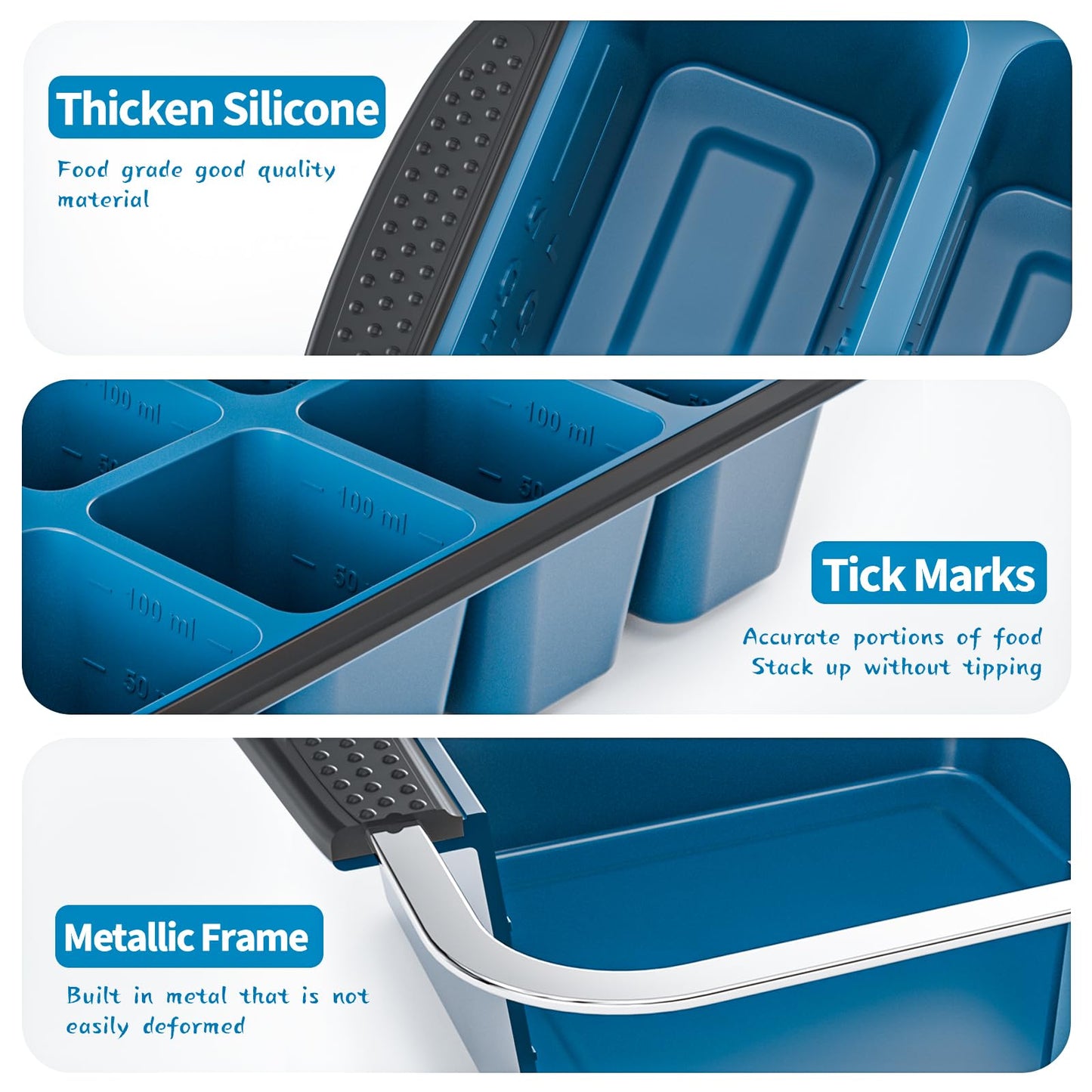 GORCI Ice Cube Tray For Freezer, 16 Large 1/2 Cub Cubes, Silicone Ice Trays For Freezer With Lid, Heavy-duty, Sturdy and Easy to Demold, Suitable for whisky, coffee, Herbs, Purees, 2-Pack