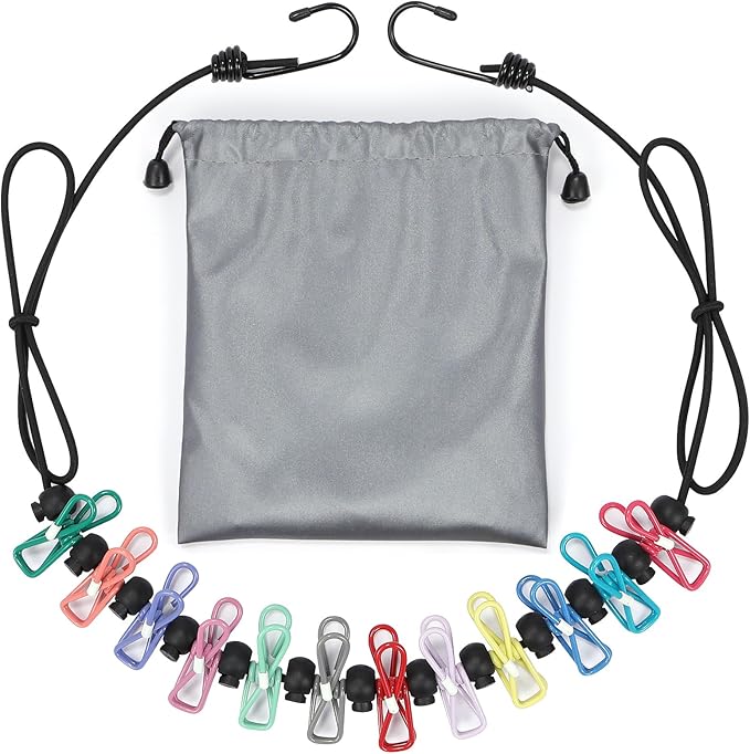 Retractable Portable Travel Clothesline with 12 Clips, Indoor Outdoor Clothes Drying Rack for Hotel, Cruise, Camping Accessories
