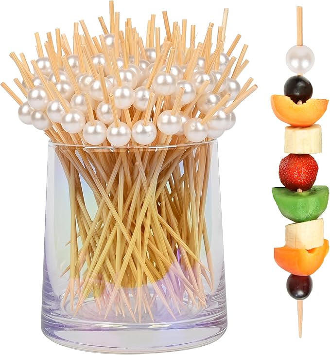 300Pcs Fancy Toothpicks for Appetizers,4.7Inch Wooden Ball Cocktail Picks For Drinks,Bamboo Appetizer Skewers for Charcuterie Boards Accessories,Martini, Sandwich,Desserts,Fruit