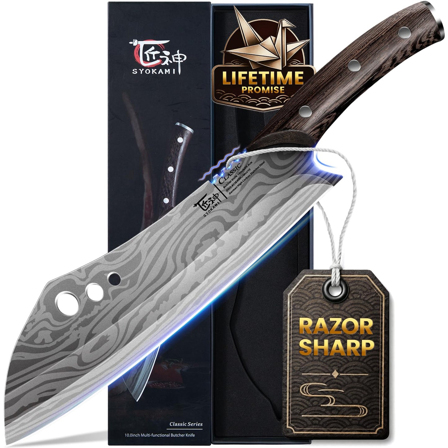 SYOKAMI Meat Cleaver Chef Knife with Sheath, 7.7 Inch Butcher Knife