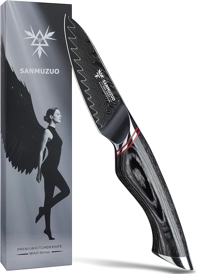 SANMUZUO 7 Inch Meat Cleaver Knife - Chinese Kitchen Vegetable Cleaver - Black Damascus Steel with Ergonomic Handle - MIAO Series