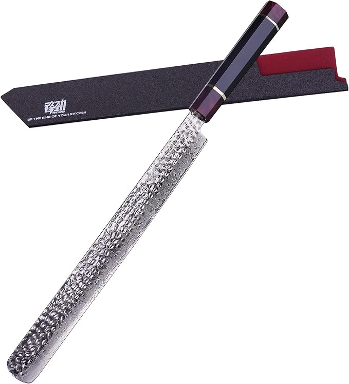 FINDKING Eternity Series Japanese Chef Knife with ABS sheath, Professional Kitchen Knife, 9Cr18MoV Damascus Steel Blade, Resin Octagonal Handle, Sharp, for Meat Cutting, 8 Inches