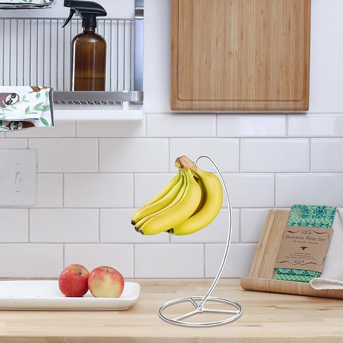 Banana Holder Stand, Banana Hanger Stand Black, Metal Bananas Tree Hanger to Keep Bananas Fresh Silver