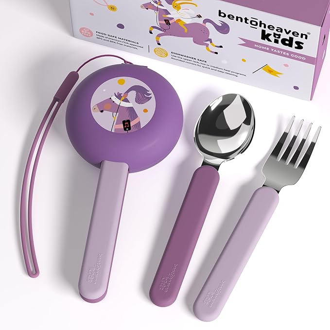 Bentoheaven Kids Utensils Set with Case, Reusable Fork & Spoon, Dachshund