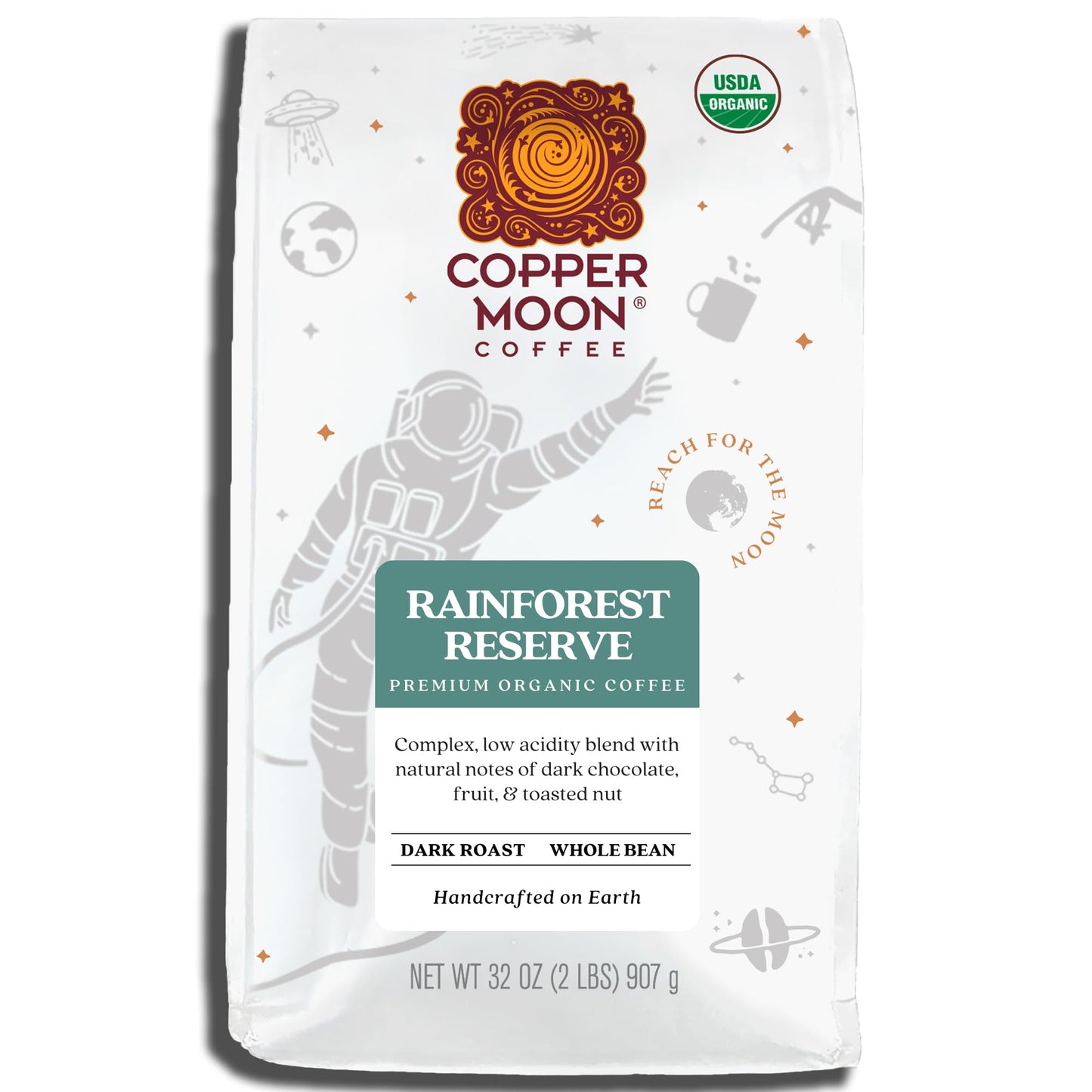 Copper Moon Whole Bean Coffee, Medium Roast, Organic Eco Harvest, 2 lb