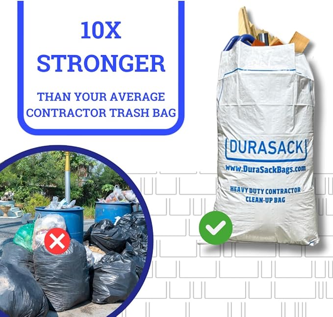 DURASACK Contractor Bags Heavy Duty 40-Gallon Reusable White Woven Polypropylene Contractor Garbage Bags, Pack of 16